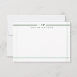 Classic Sage Green Double Line Border Monogram Card