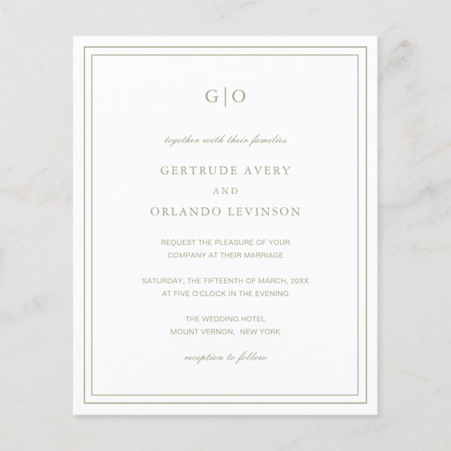 Classic Sage Green Elegant Wedding Invitation (Front)