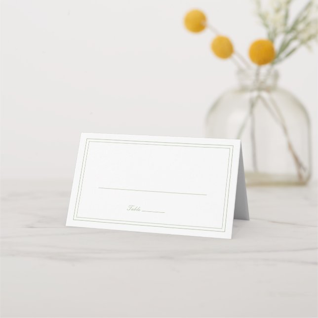Classic Sage Green Elegant Wedding Place Card (Front)
