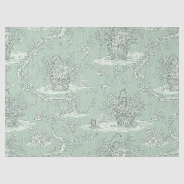 Classic Sage Green Floral Bouquet Pattern Tissue Paper (Front)