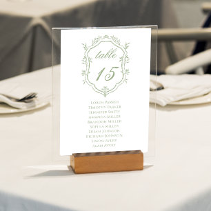 Classic Sage Green Floral Crest Wedding Seat Plan Table Number