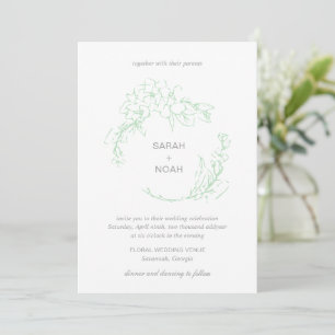 Classic Sage Green Floral Wreath Elegant Wedding Invitation