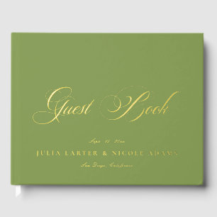 Classic Sage Green Gold Calligraphy Wedding Guest Book
