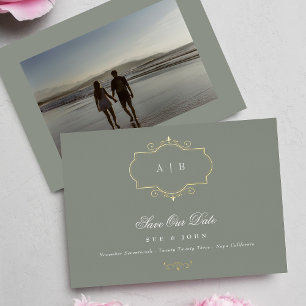 classic sage green gold wedding save the date
