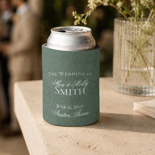 Classic Sage Green Hand Drawn Sketch Wedding Favou Can Cooler