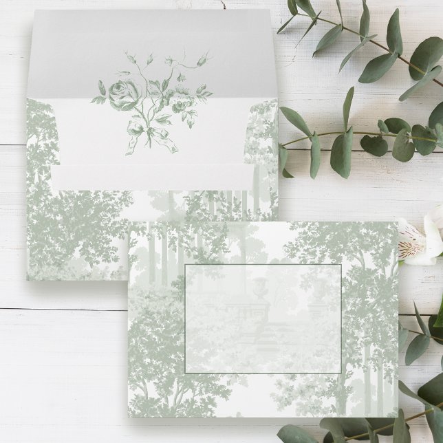 Classic Sage Green Landscape Toile Wedding Envelope (Creator Uploaded)