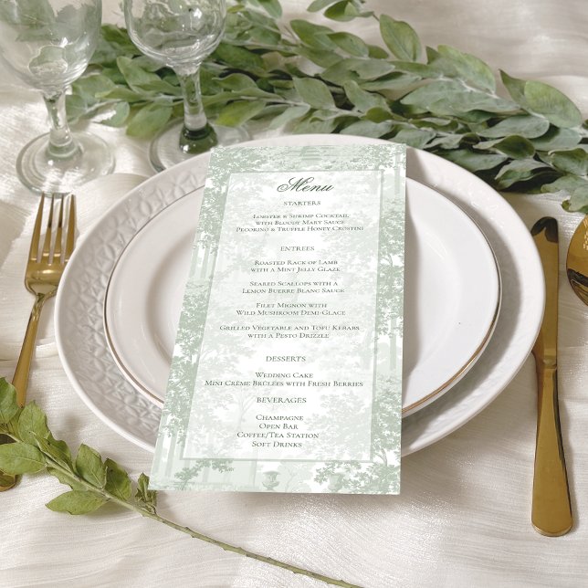 Classic Sage Green Landscape Toile Wedding Menu (Creator Uploaded)