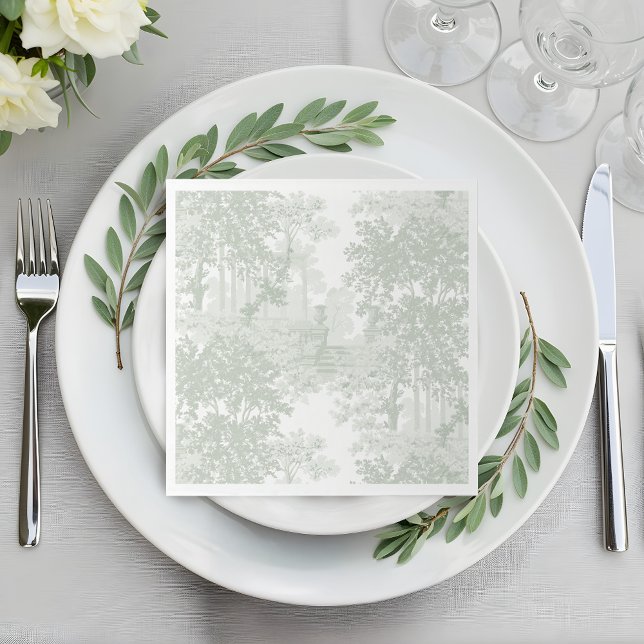 Classic Sage Green Landscape Toile Wedding Napkin (Creator Uploaded)