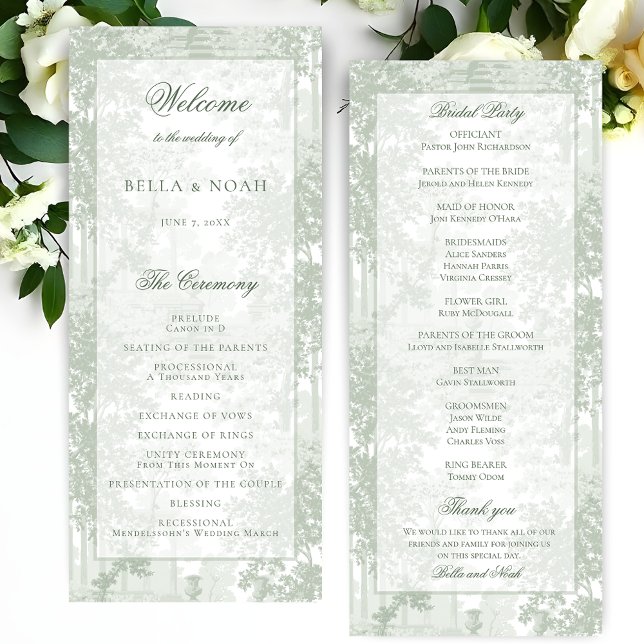 Classic Sage Green Landscape Toile Wedding Programme (Creator Uploaded)