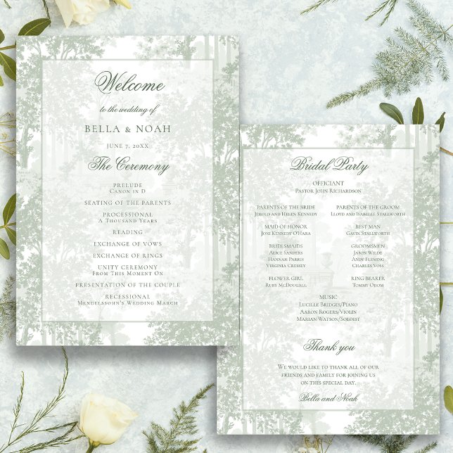 Classic Sage Green Landscape Toile Wedding Programme (Creator Uploaded)