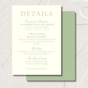 Classic Sage Green Minimalist Wedding Details Enclosure Card