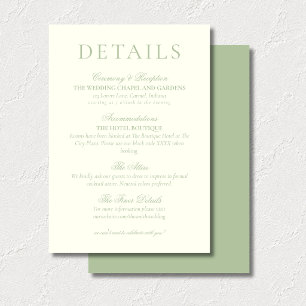 Classic Sage Green Minimalist Wedding Details Enclosure Card