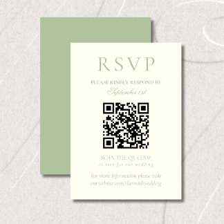 Classic Sage Green Minimalist Wedding QR Code RSVP Card