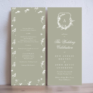 classic sage green monogram crest wedding programme
