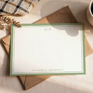 Classic Sage Green Monogram Name Border Card