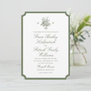 Classic Sage Green Monogram Wedding Invitation