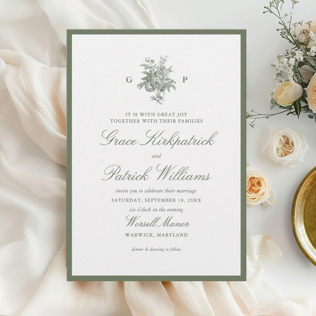 Classic Sage Green Monogram Wedding Invitation (Creator Uploaded)