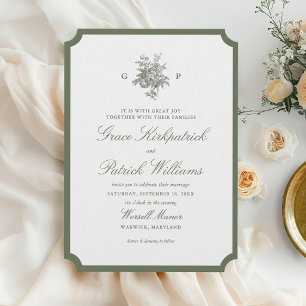 Classic Sage Green Monogram Wedding Invitation