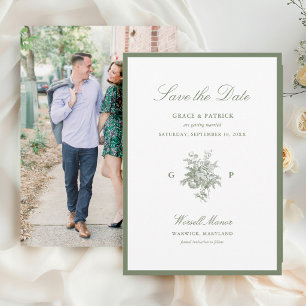 Classic Sage Green Monogram Wedding Save the Date