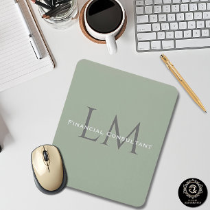 Classic Sage Green Monogram Workspace Accent Mouse Mat