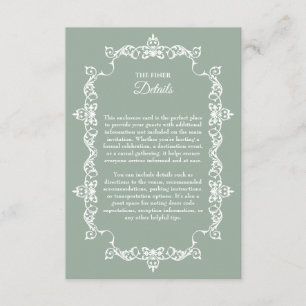 Classic Sage Green Ornately Framed Wedding Enclosure Card