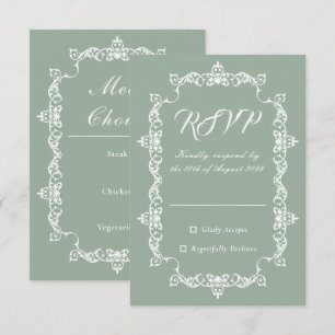 Classic Sage Green Ornately Framed Wedding RSVP Card