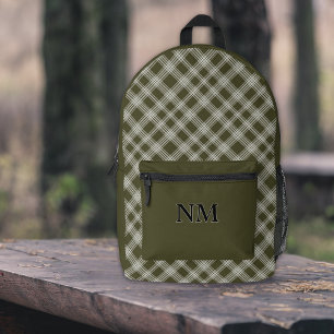 Classic Sage Green Plaid Personalised Printed Backpack