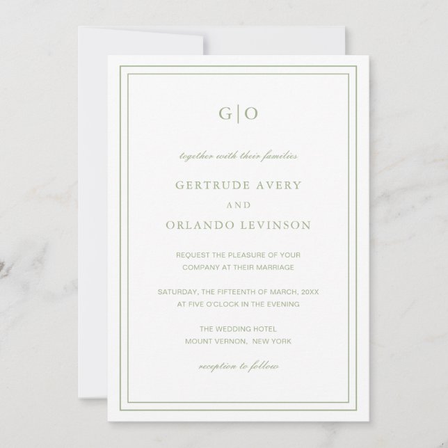 Classic Sage Green QR Code Elegant Wedding Invitation (Front)