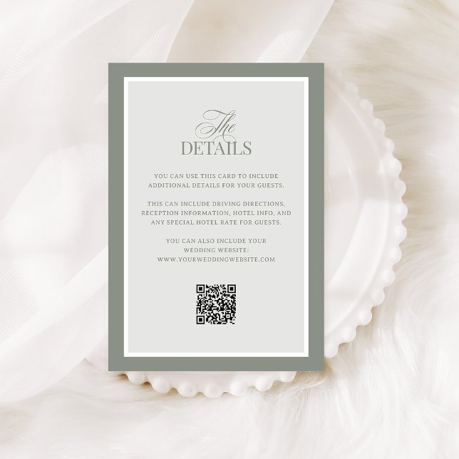 Classic Sage Green | QR Code Wedding Guest Details Enclosure Card (Creator Uploaded)