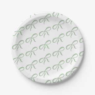 Classic Sage Green Ribbon Baby Shower Paper Plate