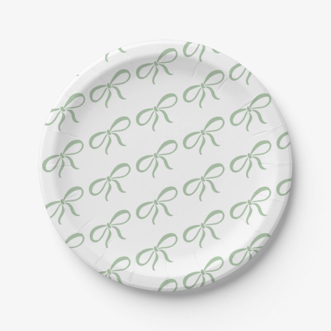 Classic Sage Green Ribbon Baby Shower Paper Plate (Front)