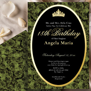 Classic Sage Green Roses 18th Birthday Debut Gold
