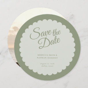 Classic Sage Green Script Scallop Wedding Photo Save The Date