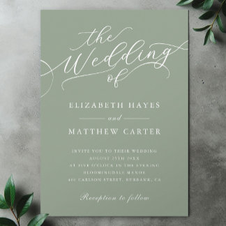 Classic Sage Green Script Wedding Invitation