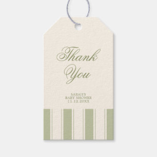 Classic Sage Green Stripe Baby Shower Party Gift Tags