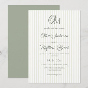 Classic Sage Green Stripe Wedding Invitation