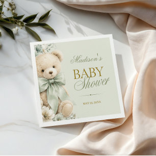 Classic Sage Green Teddy Bear Baby Shower Napkin