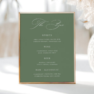 Classic Sage Green Wedding Bar Menu  Poster