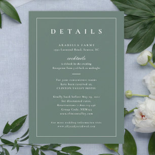 Classic Sage Green Wedding Details Insert Card