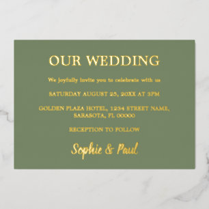 Classic Sage Green Wedding Foil Invitation