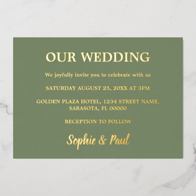 Classic Sage Green Wedding Foil Invitation (Front)
