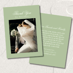 Classic Sage Green Wedding Photo Thank You Card
