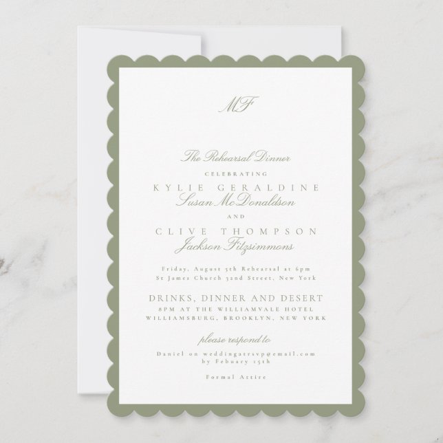 Classic Sage Green Wedding Rehearsal Dinner Invitation (Front)