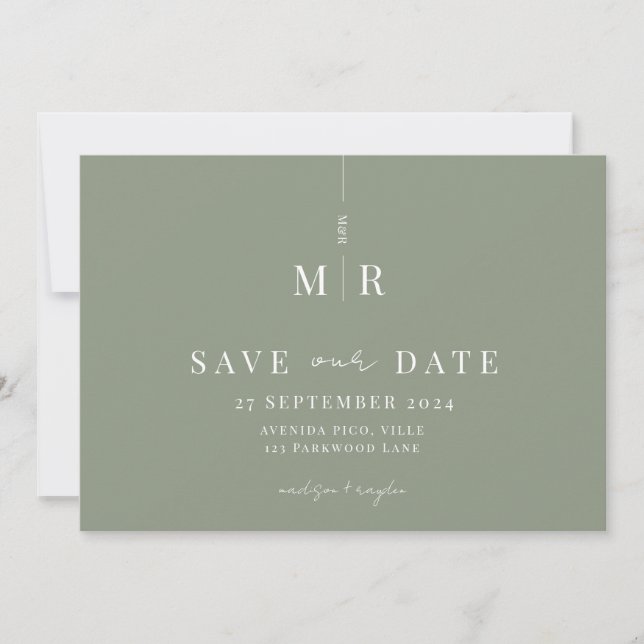 Classic Sage Green Wedding Save The Date (Front)