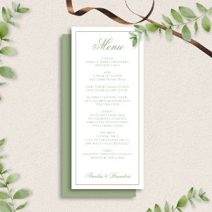 Classic Sage Green & White Border Script Wedding Menu