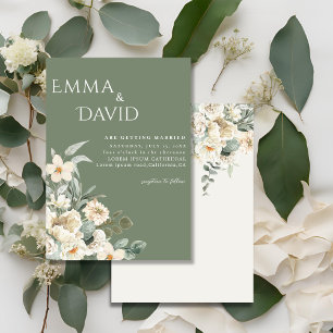 Classic Sage Green with Ivory Flowers Wedding Invitation