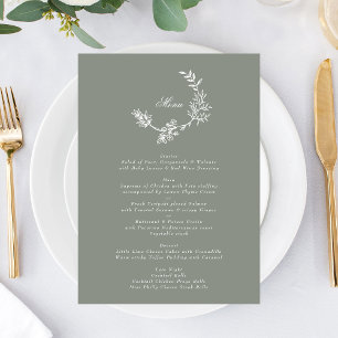 Classic Sage Green Wreath Floral Monogram Wedding Menu