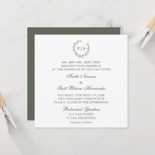 Classic Sage Green Wreath Wedding Invitation