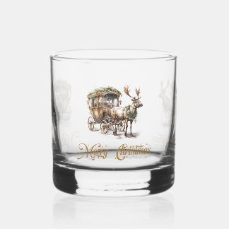 Classic sage holy greenery gold Reindeer Christmas Whiskey Glass