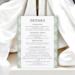Classic Sage Lace Wedding Info Card